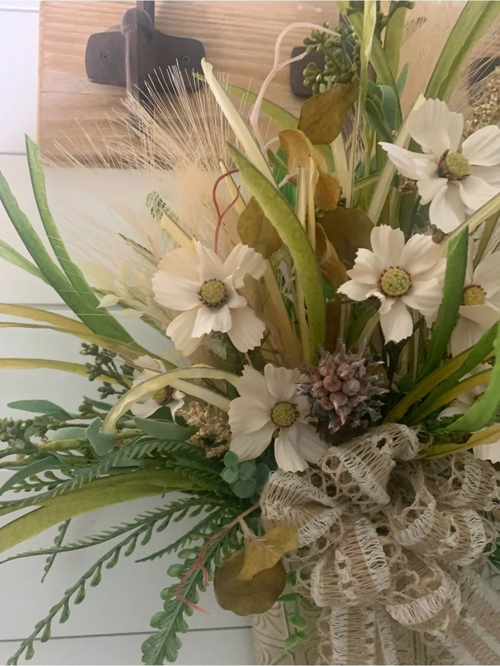 Hanging Metal Decor With Faux Floral Arrangement